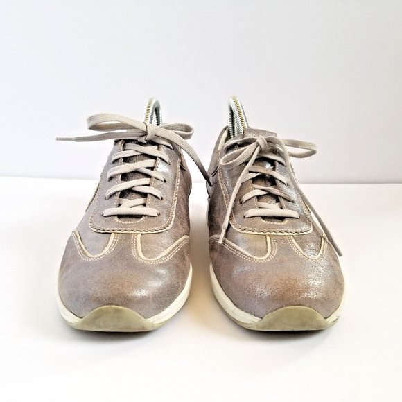 MEPHISTO Yael Metallic Gold Leather Sneakers US 9 UK 6.5 Lace Up Glittery - Picture 6 of 13